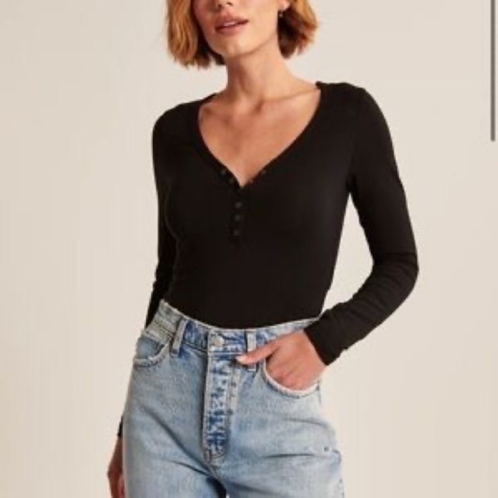 Abercrombie & Fitch Black Long Sleeve Henley Bodysuit Size Small